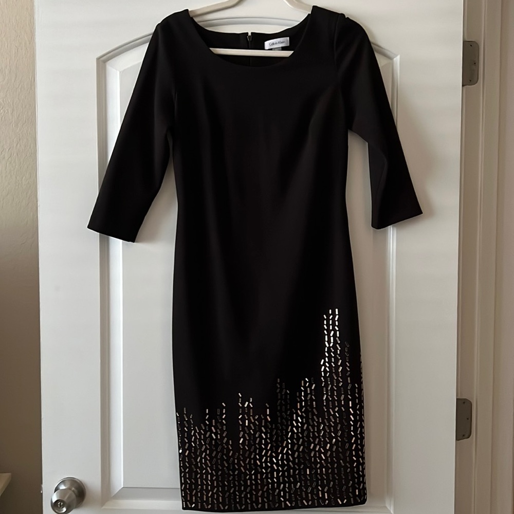 Calvin Klein 3/4 sleeve dress with sequin detail